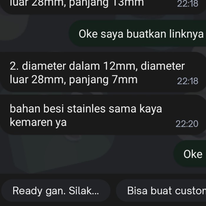 Ready STAINLESS STEEL BUSHING ID 12mm, OD 28mm, Panjang 7mm