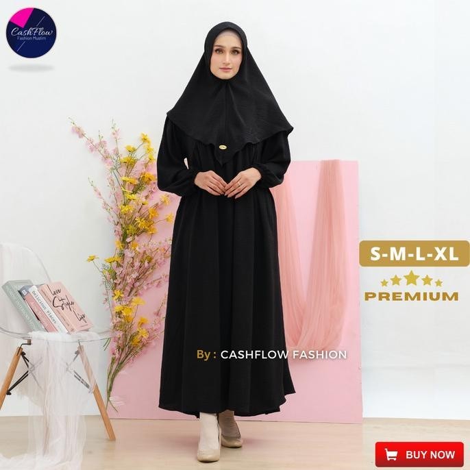 Baju Gamis Wanita Warna Hitam Polos Terbaru Set Hijab Khimar Muslim