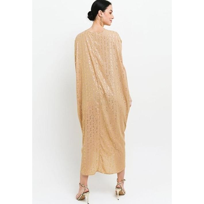 Chic Simple Gold Ethnic Print Ruched Kaftan
