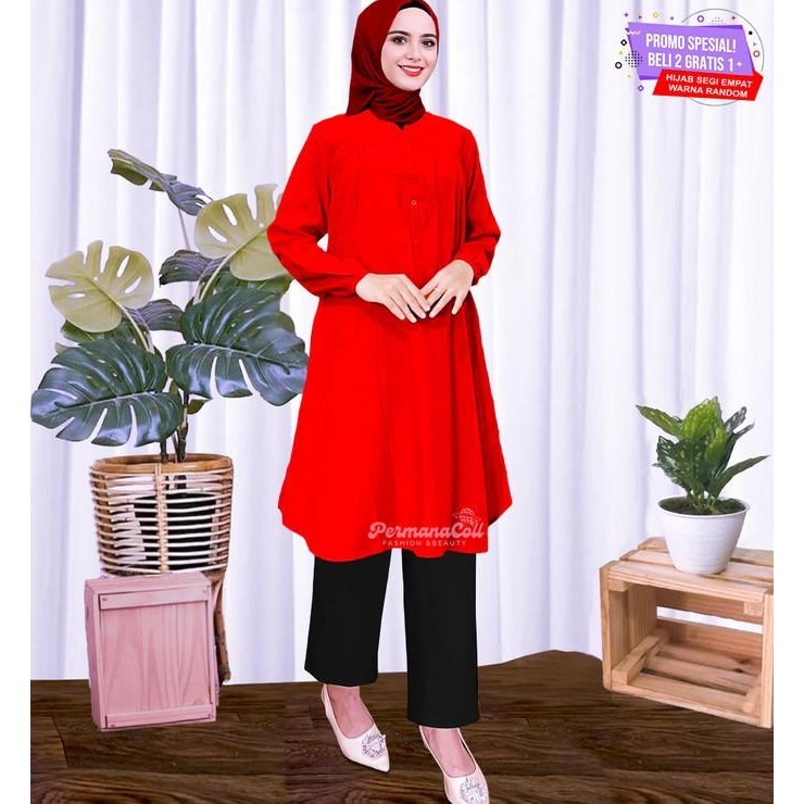 Baju Atasan Wanita Tunik Muslim Jumbo Lengan Panjang Warna Orange