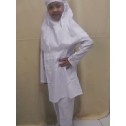 Baju Muslim Setelan Anak Perempuan Warna Putih 4, 5, 6, 7, 8 Tahun