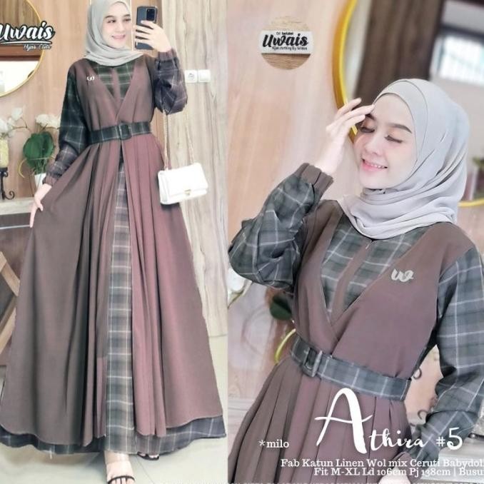 Dress Wanita Muslim Gamis Remaja Dewasa Motif Kotak Kekinian