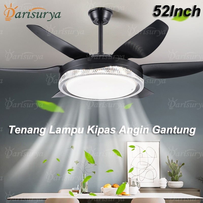 Lampu Kipas Angin Besar 52Inch 6 Blades Kipas Baling Kristal Lampu Gantung Plafon Angin Kencang