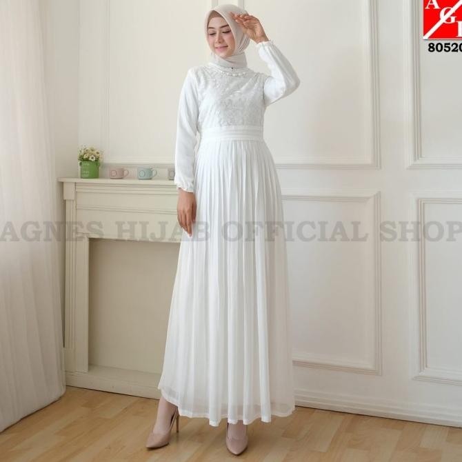 Agnes Baju Gamis Wanita Gamis Brukat Gamis Putih Baju Muslim #80520