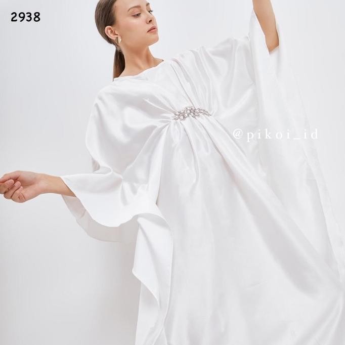 Gamis Kaftan Putih Wanita / Dress Kaftan Putih Bordir Mewah Emas Murah