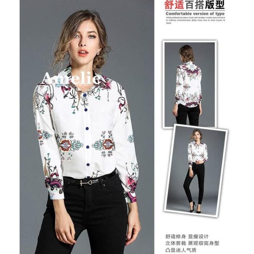 Baju Atasan Kemeja Putih Lengan Panjang Tunik Blouse Korea Import