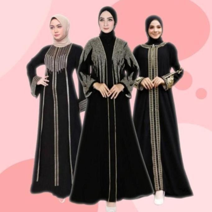 Gamis Syari Wanita Dewasa Ibu Muslimah Hitam Elegan Model Terbaru