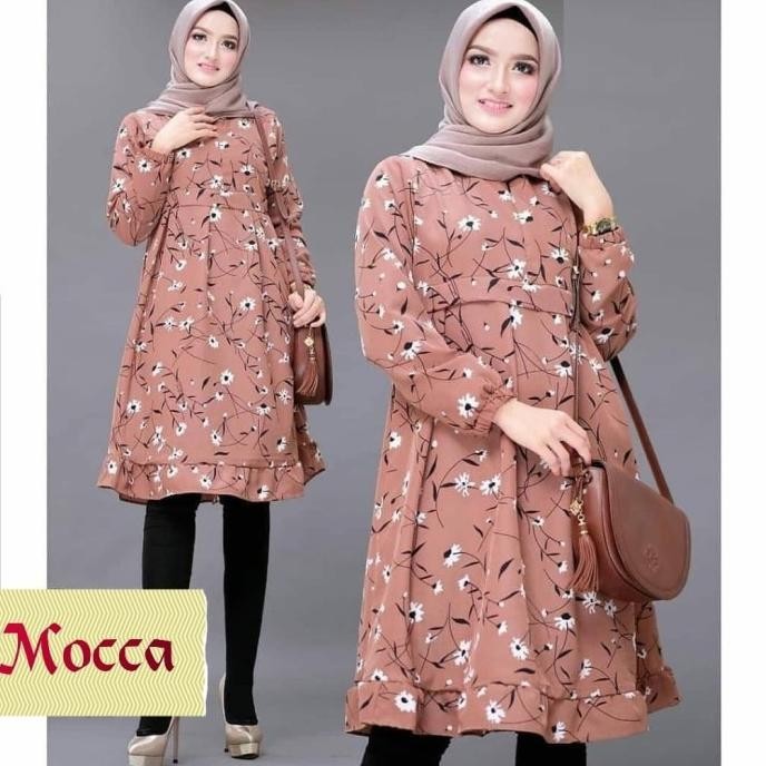 Tunik Dea Mocca Atasan Motif Bunga Baju Remaja Wanita Cantik Murah Gb