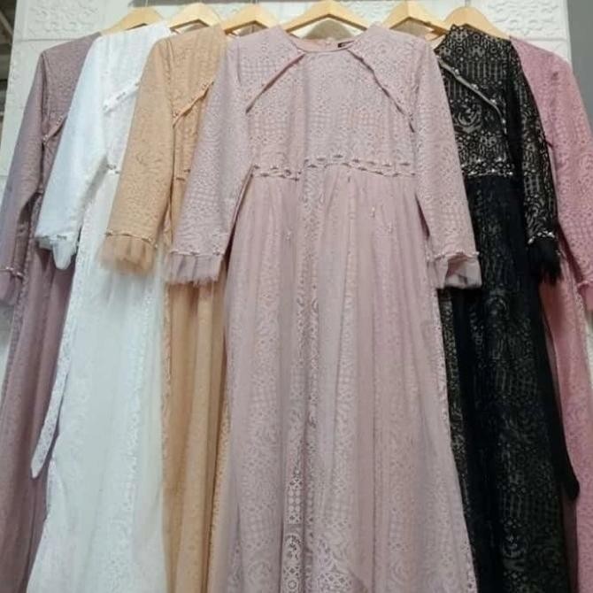 Gamis Pesta Ozias Full Brukat Tile Slendang Gamis Brokat Premium Mewah