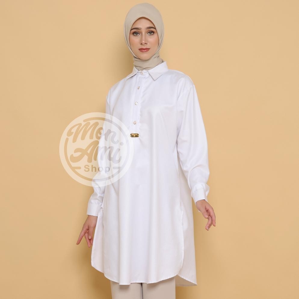 (Cod) Amalia Long Tunik Atasan Busana Muslim Wanita Belah Samping Bahan Katun Madinah Jumbo Ld 110 &