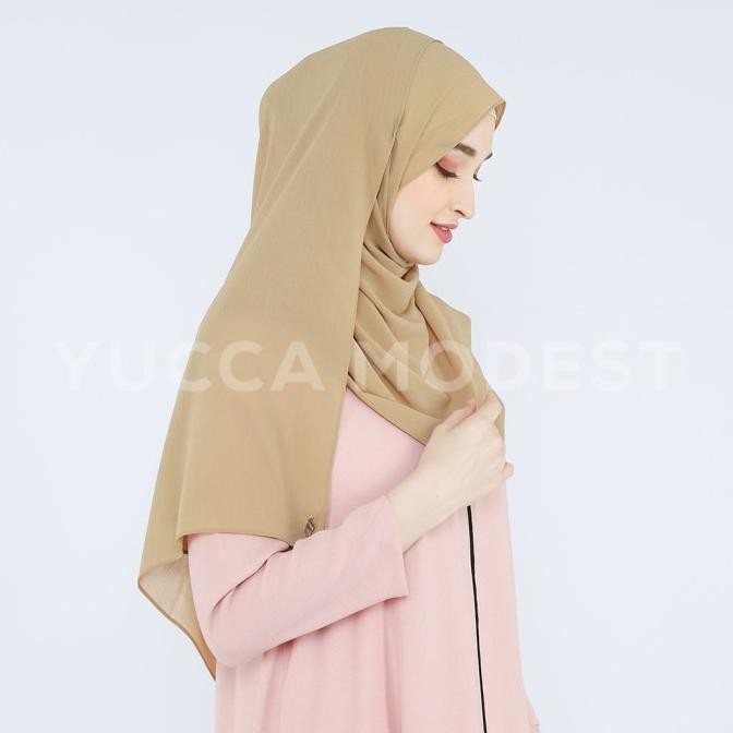 Hijab Pashmina Polos Crinkle Chiffon Safaa Wheat - Yucca Modest