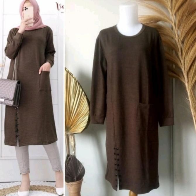 A20 Tunik Kaos Rajut Baju Atasan Wanita Muslim Dress Lengan Panjang Ok