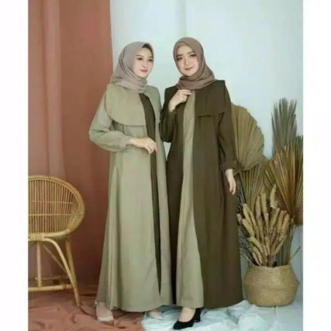 L718 New Dress Fashion Pakaian Muslim Gamis Melova Dress  Sage