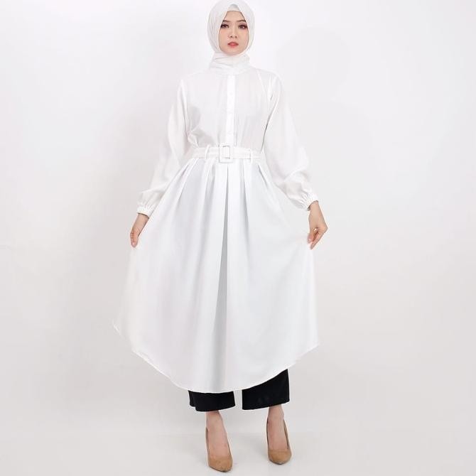 Gamis Long Tunik Polos Muslim Wanita Busui Frandly Kancing Depan