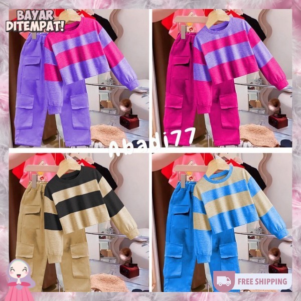 Setelan Anak Perempuan 2024 4 5 Thn Import 12 Tahun Setcell 9Tahun Kaos Harian Kids 3In1 Bawahan Baj