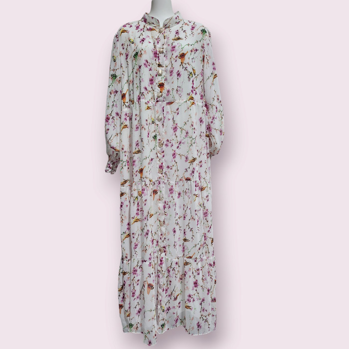 Gamis Long Dress Polos Ceruty Full Puring Busui Rampel Tangan Balon HotR33A