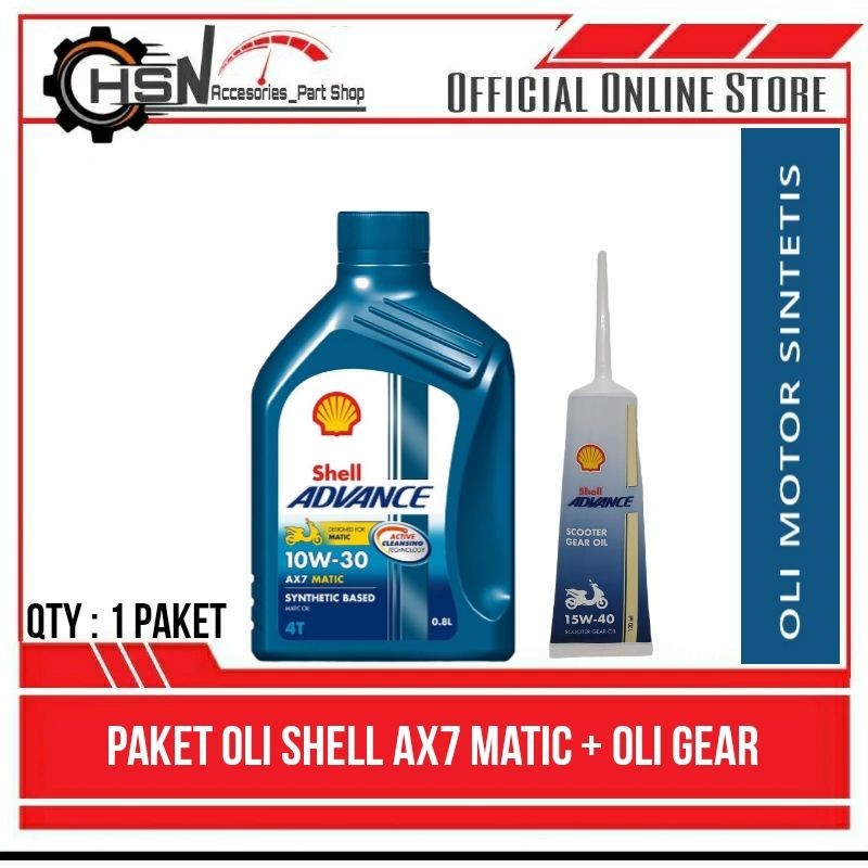 PAKET | OLI SHELL ADVANCE AX7 MATIC + OLI GEAR 10w-30 OLI MESIN SHELL ALL MOTOR MATIC