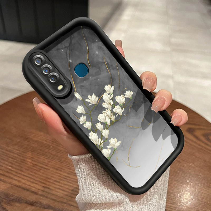 Casing Hp VIVO Y17 Y15 Y12 Y12i Y3 Y3s 2020 Case pola teh susu Bunga putih desain Casing HP lensa ka