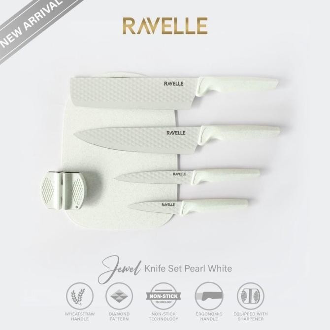 Pisau Set Ravelle - Jewel Knife Set 6In1 Ravelle - Pearl White