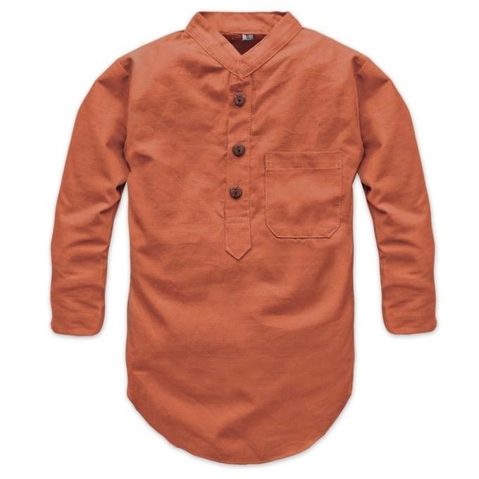 Kemeja Koko Anak Lengan Panjang Merah Bata 1-10 Tahun Baju Koko Kurta