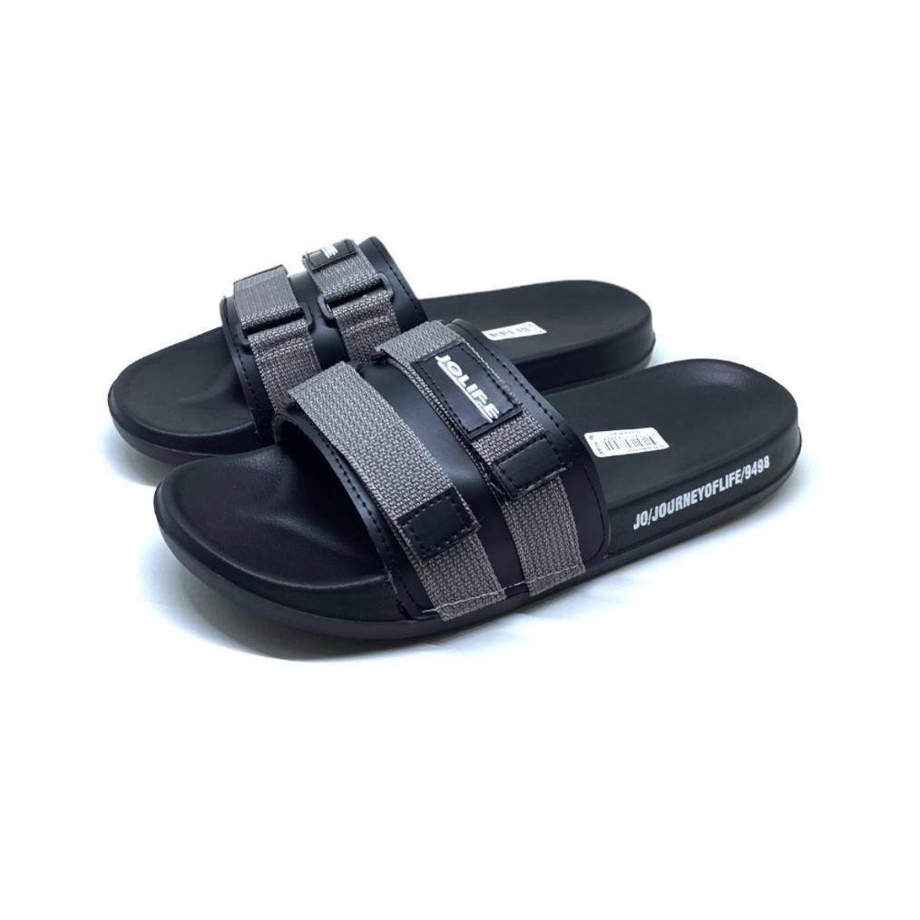 Promo Ramadhan Jolife J18 Bg - Sandal Slide Slop Pria - Black Grey Asli