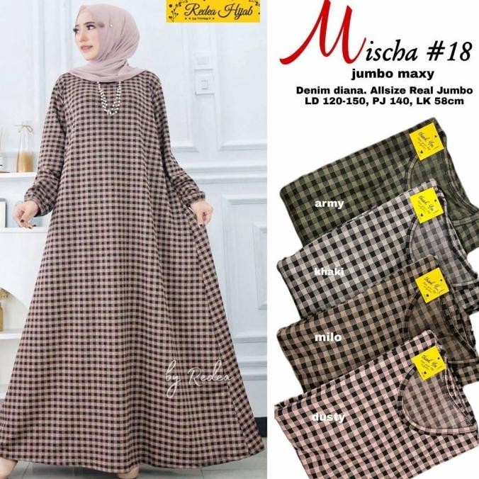 gamis jumbo maxy kotak ld 125 bahan kaos denim mischa #18