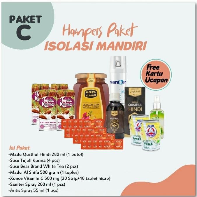 

Hampers Isoman Paket C - Madu, Susu Kurma, Saniter, Qusthul Hindi dll