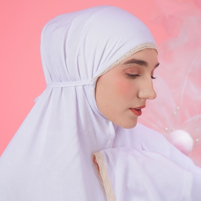 Mukena Tatuis Tiara 529 Rayon Polos Renda Putih White Adem Travel