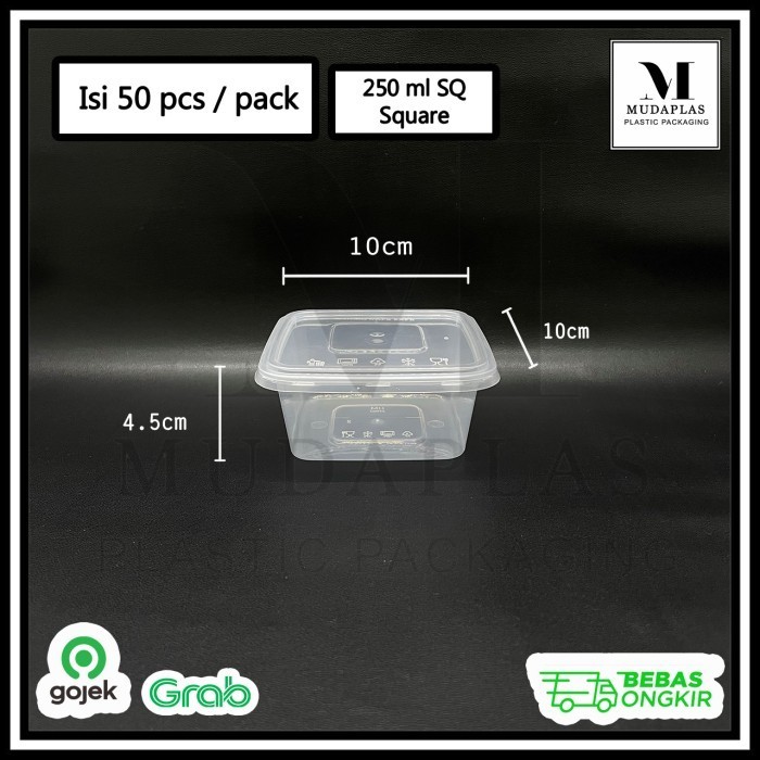 

Produk Terbaik] Thinwall 250 ml Square Kotak Makan Plastik Tebal DM isi 50 pcs 250SQ