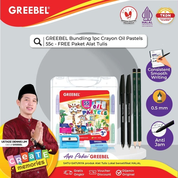 

Greebel Bundling Crayon/Krayon/Oil Pastel 55 Warna + Paket Alat Tulis