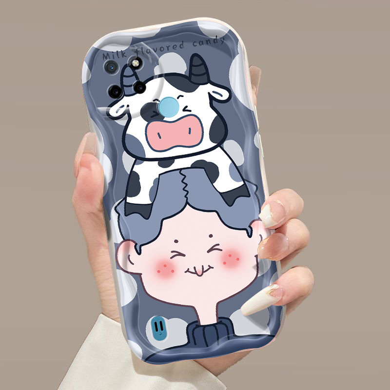 Casing Hp Realme C21Y Realme C25Y Case pola sapi dan perempuan Softcase tahan guncangan baru pelindu