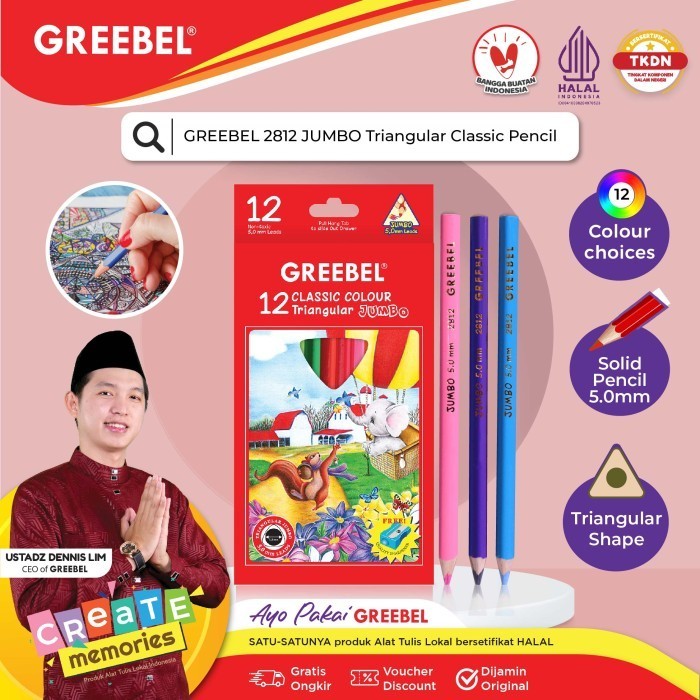 

Greebel Sil Warna 2812 Jumbo Triangular Isi 12 Colour Color Cil