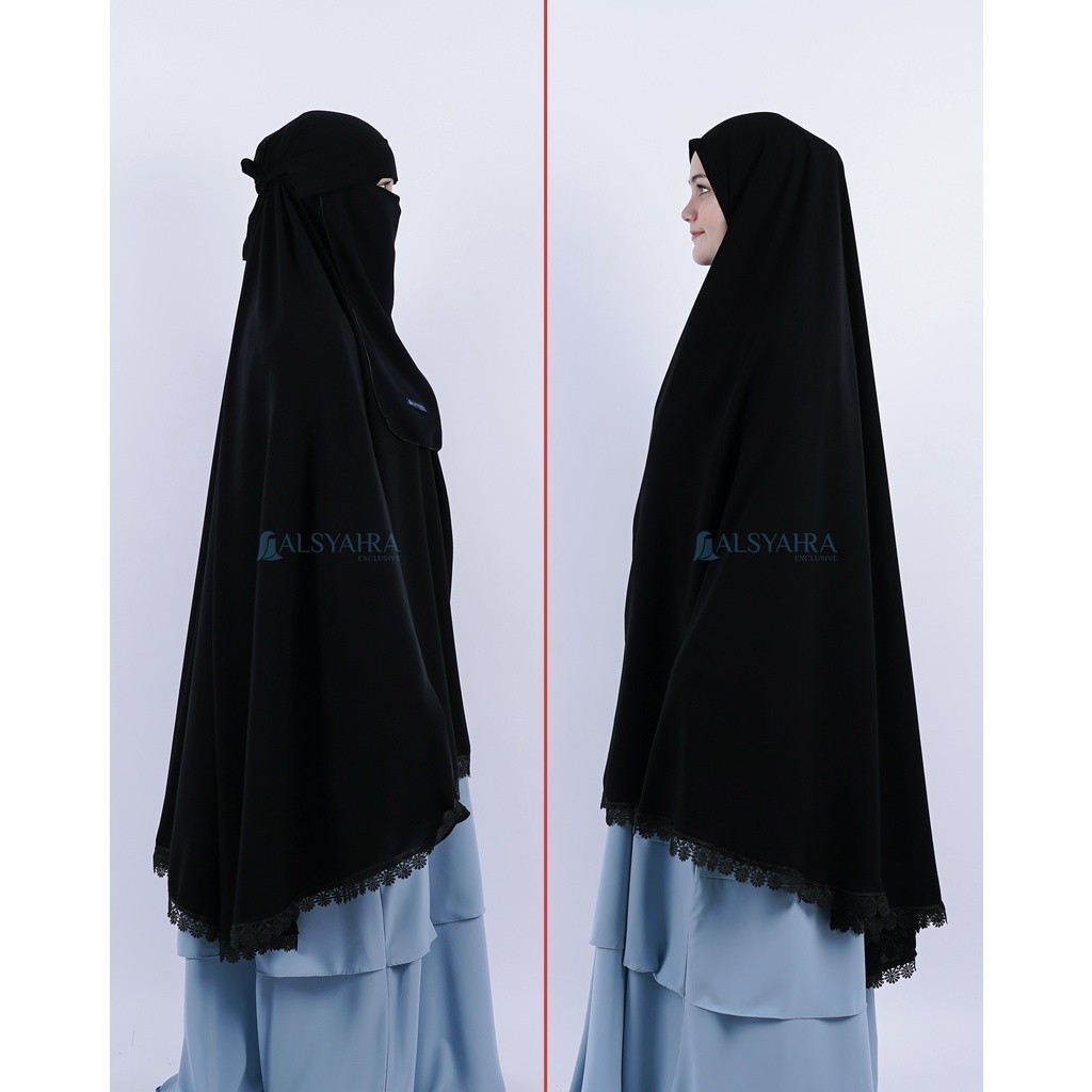 NEW PREMIUM DAILY HIJAB Khimar Syari Alsham Non Pad XXL Niqab Poni Jetblack Alsyahra Exclusive