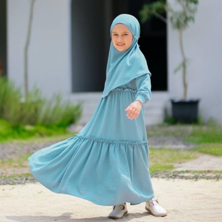 Ramadhan Sale Alya Dress Terbaru | Gamis Anak SyarI Set Hijab Warna Ping| Baju Gamis Anak Muslim Gam