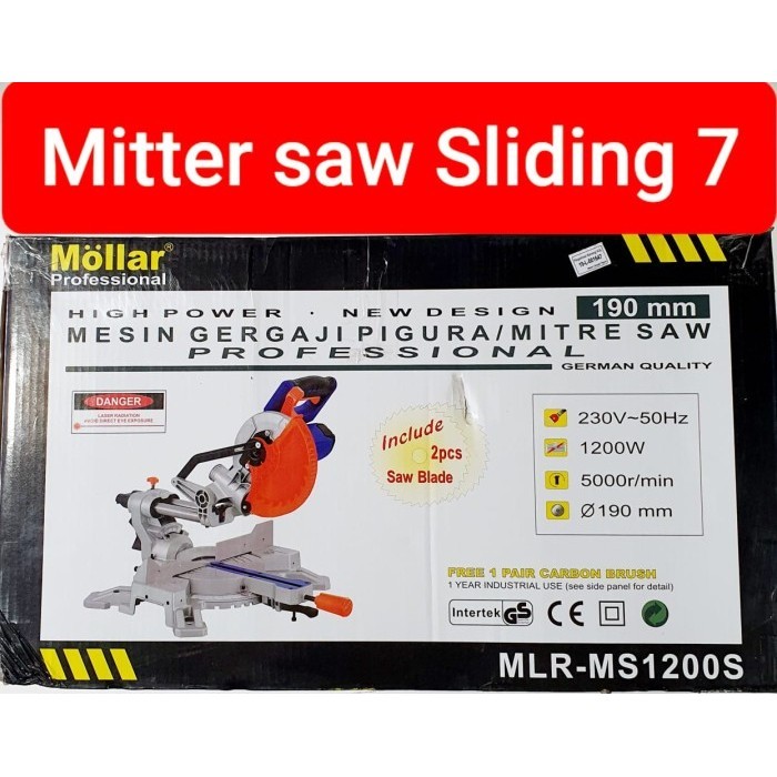 Mollar Mitter Saw Sliding 7" Laser - Mitre Saw Gergaji Pigura - Ms 120