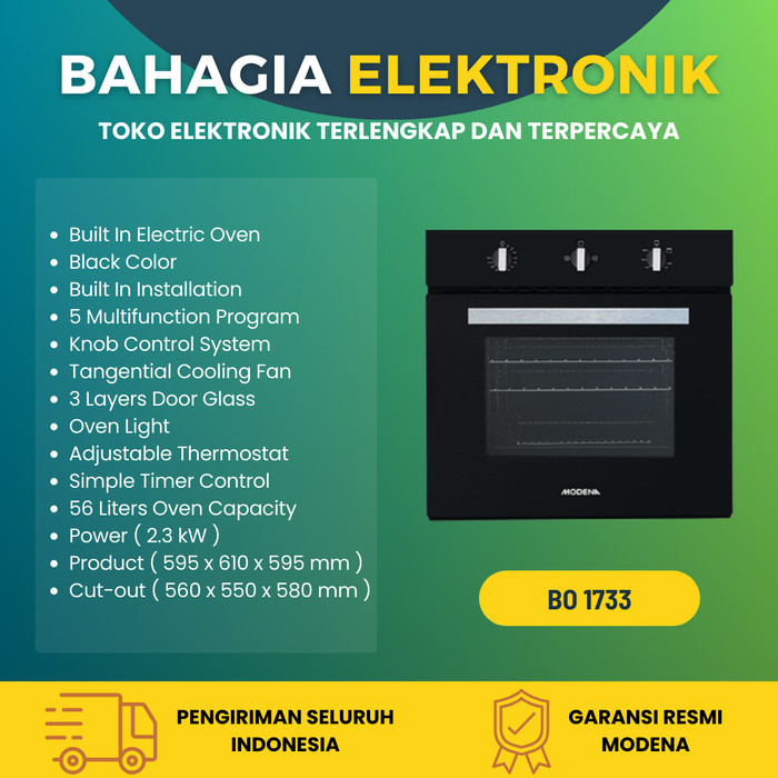 Modena Bo 1733 - Oven Tanam Listrik 70 Liter Hitam