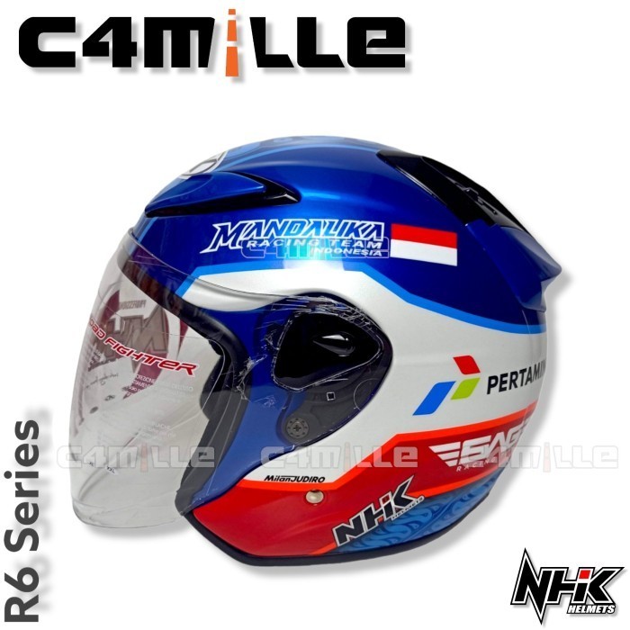 Helm Nhk R6 Gp Edition Mandalika Blue Mild Half Face