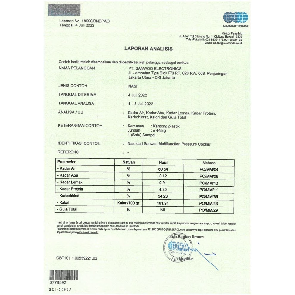 Sanwoo Multifunction Low Carbo Pressure Cooker 6L Pc-6058