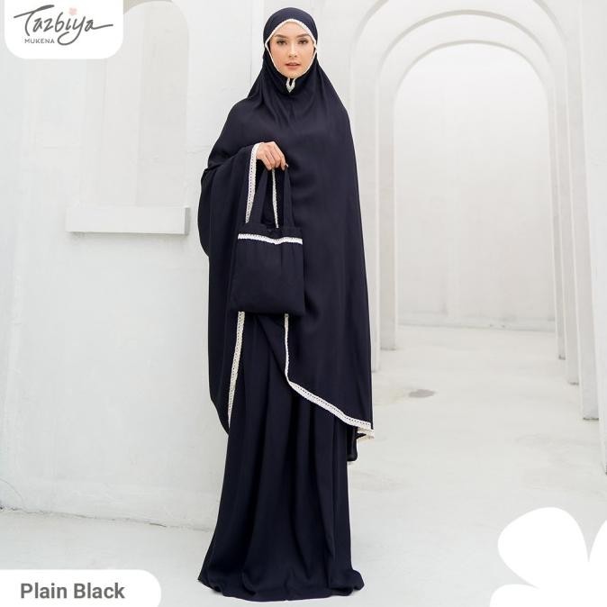 MUKENA TAZBIYA RENDA PLAIN BLACK ALLSIZE