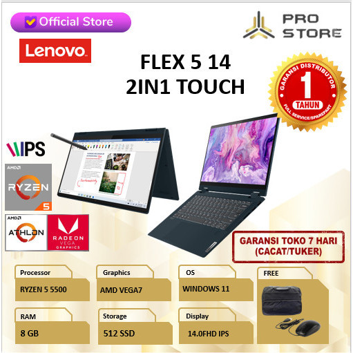 Lenovo Flex 5 14 2In1 Touch Ryzen 5 5500 16Gb 512Ssd Vega7 W10 14.0Fhd