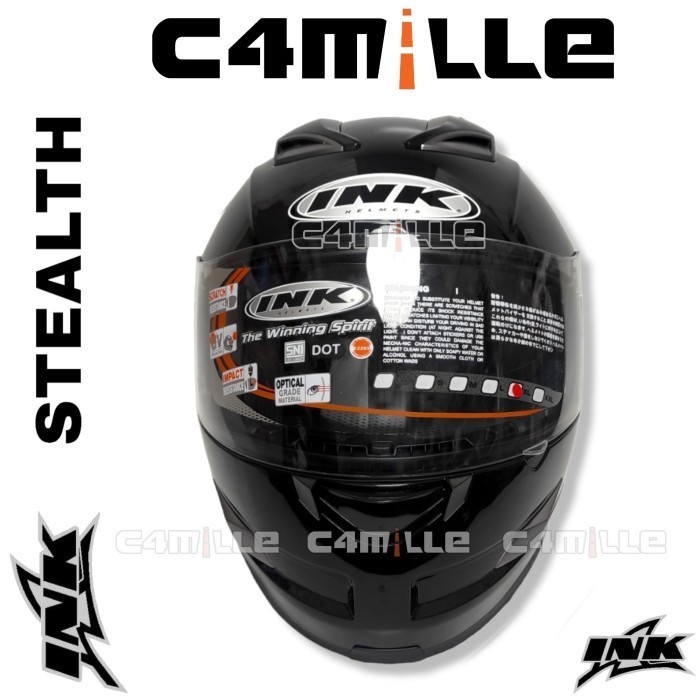 Helm Ink Stealth Solid Black Metalic Double Visor Full Face