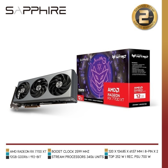 Sapphire Nitro+ Amd Radeon Rx 7700 Xt Oc 12Gb Gddr6