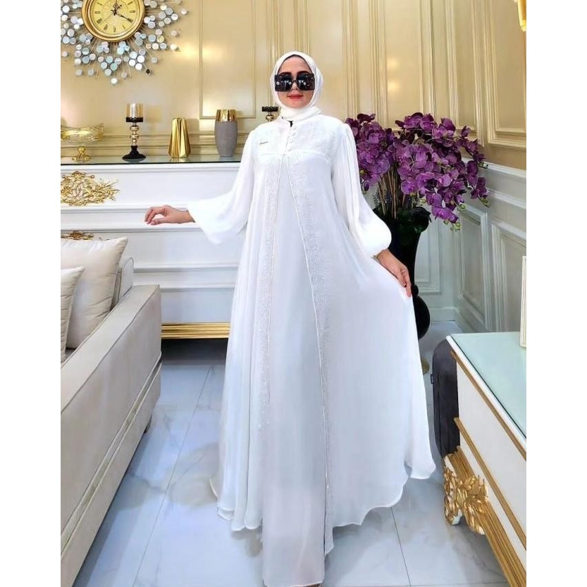 [ Alya ] Promo Gamis Putih Wanita Brokat Umroh Haji Gamis Dress Fourstore22