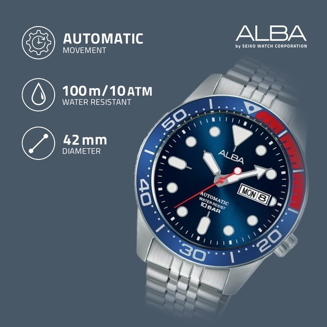 Jam Tangan Pria Alba Automatic Stainless Blue Dial Al4191