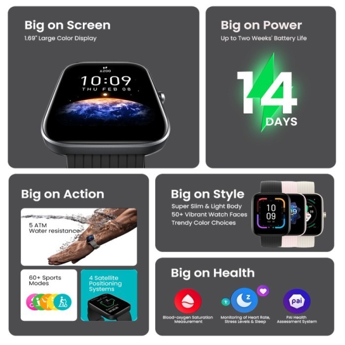 Amazfit Bip 3 Pro Smartwatch 1.69" Touch Screen Gps Jam Tangan