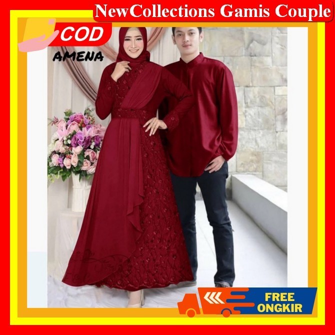 Baju Couple Keluarga Muslim Famis Cupel Pasutri Ied Raya Hamis Kupel Lebaran Murah Premium Gamis Cap