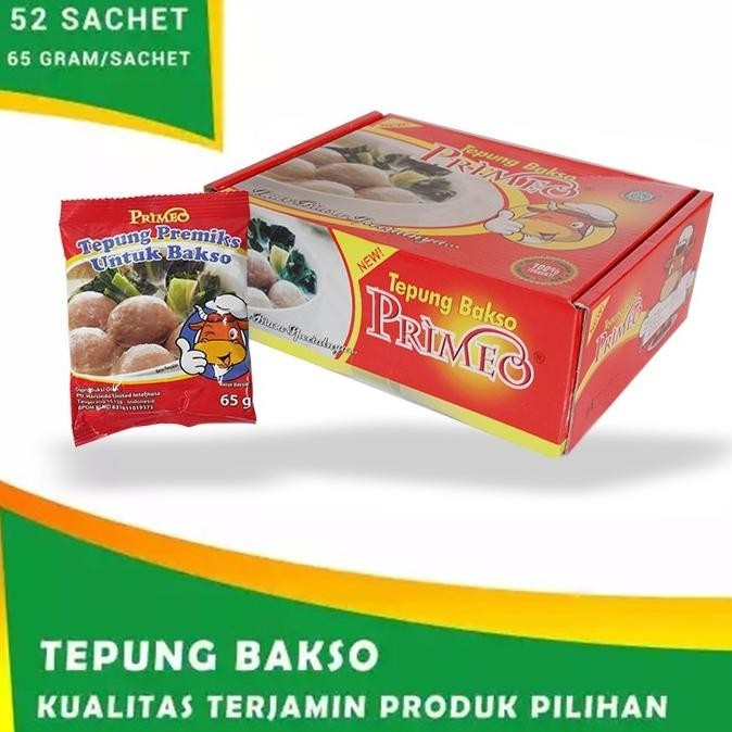 

Tepung Bakso/Tepung Pengenyal Bakso PRIMEO 65 gr (Isi 52 pcs)