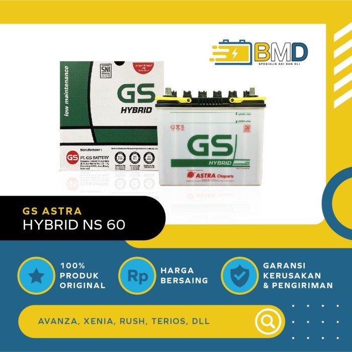 Aki Gs Astra Hybrid Ns60 Untuk Mobil Avanza, Xenia, Rush, Terios, Dll.