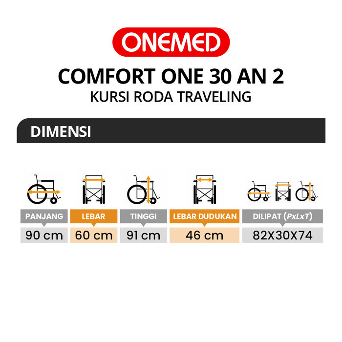 Onemed - Kursi Roda Travelling Portable Comfort One 30 An 2 Travel