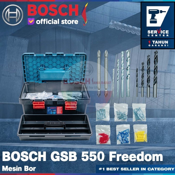 Bosch Impact Drill Gsb 550 Freedom Kit Set 550 Watt Bor Dan Toolkit